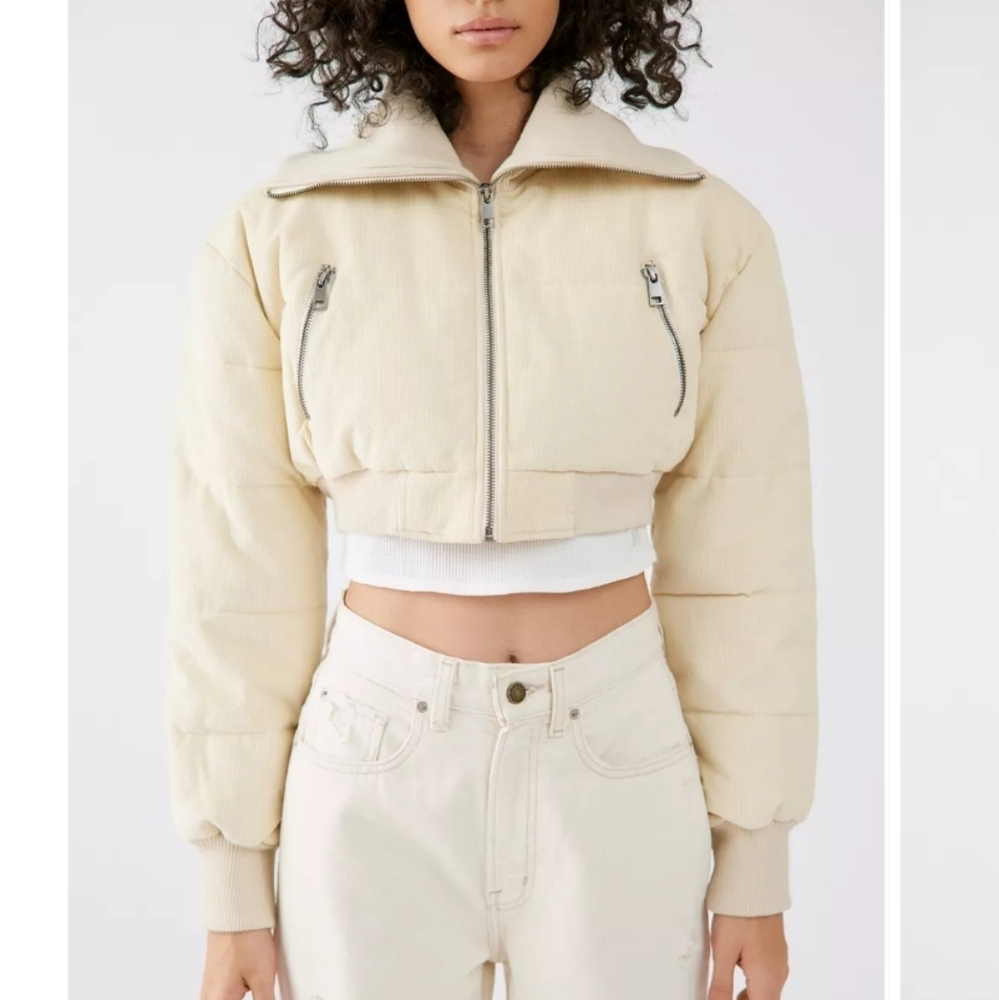 Urban Outfitter Lily Corduroy Cropped Puffer Streetwear Jacket Size S Y2K